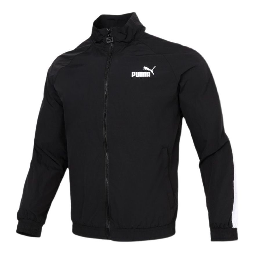 PUMA Logo Sports Windproof Stand Collar Woven Jacket Black 532559-01