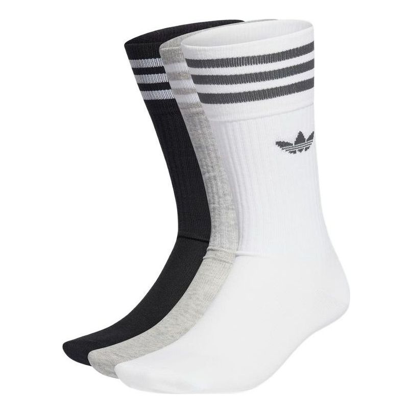 adidas Solid Crew Socks 3 Pairs 'White Black Grey' HC9558