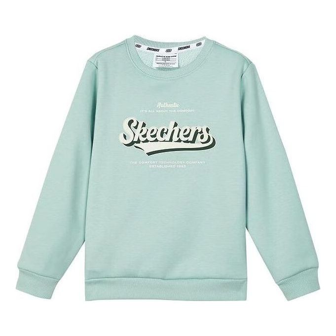 (GS) Skechers Colorful Casual Series Letter Round Neck Fleece Pullover Sweater 'Teal White' L423K098-01P9