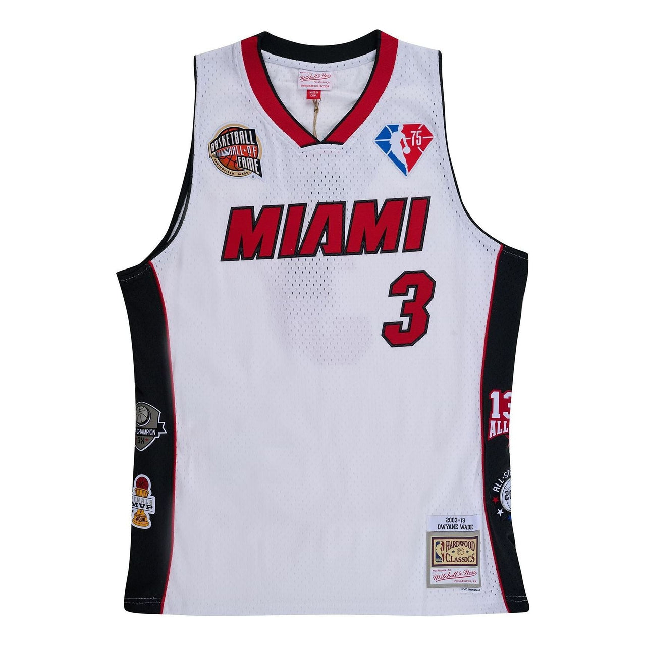 Mitchell & Ness x NBA Miami Heat Hall Of Fame Swingman Jersey 'Dwyane Wade 3' SMJY6865-MHEYYDWAWHIT
