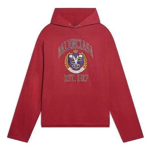 Balenciaga Est. 1917 College Logo Print Hoodie 'Red' 674685TLV896163