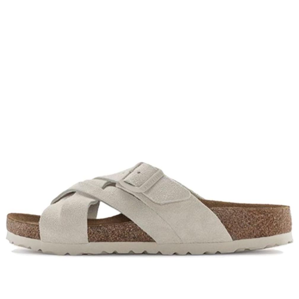 Birkenstock Lugano Soft Footbed Suede Leather Narrow Fit Sandals 'Antique White' 1024560