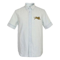 Men's KENZO Embroidered Pattern Short Sleeve Denim Casual Shirt Light Blue F955CH6142FK-63