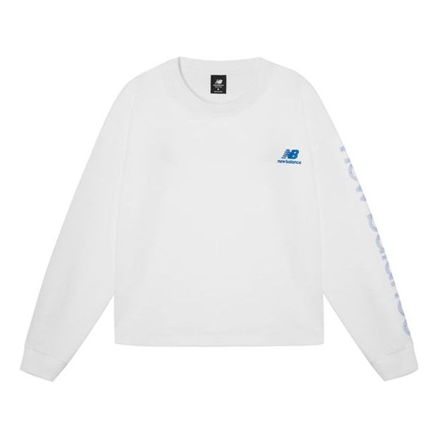 (WMNS) New Balance Letters Print Sleeve Sweatshirt 'White Blue' AWT11385-WT