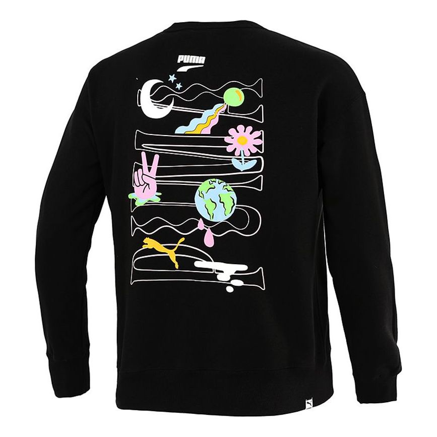 PUMA Back Large Printing Sports Training Knit Pullover Black 533037-01