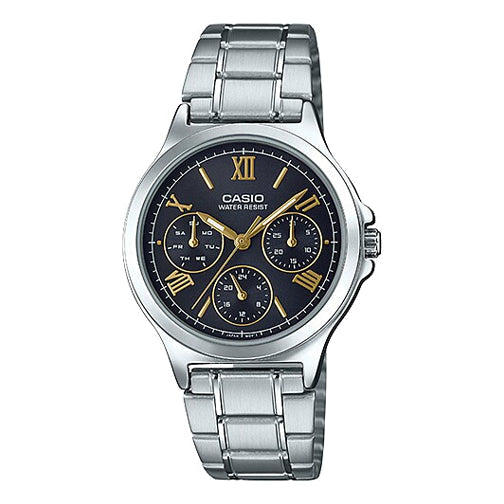 CASIO Stainless Steel Strap Black Dial Unisex Silvery Couple Analog Unisex Mens LTP-V300D-1A2
