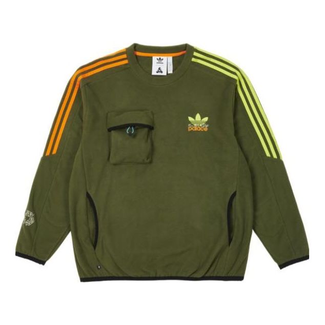 adidas originals x PALACE Crossover Stripe Logo Round Neck Pullover Long Sleeves Green HM9193