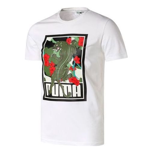 PUMA Sakura Pack Graphic Crew T-Shirt 'White Black Red' 596036-02