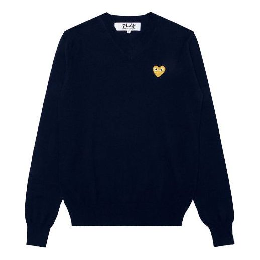 COMME des GARCONS PLAY V-Neck Pullover Gold Emblem 'Black' AZ-N048-051-2