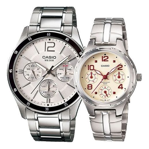 CASIO Couple Waterproof Stainless Steel Strap White Analog MTP-1374D-7A&LTP-2064A-7A2
