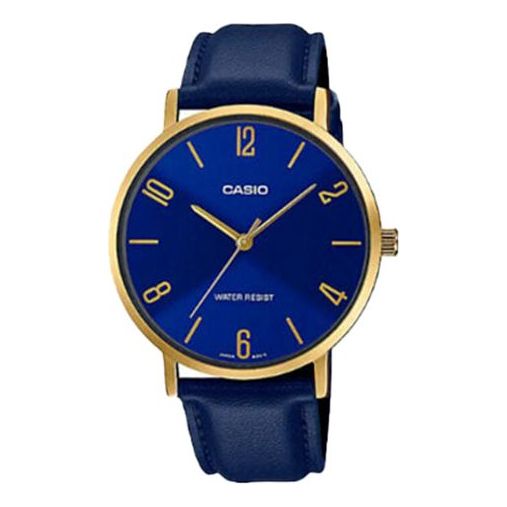 Casio Influencer Fashion Business Leather Strap Analog Watch 'Royal Blue Gold' MTP-VT01GL-2B2