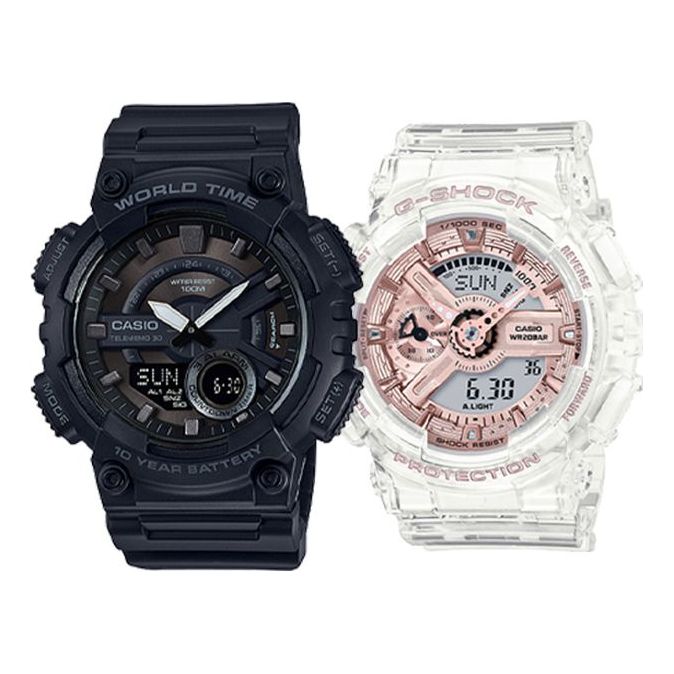 CASIO Baby-G 'Black & White' AEQ-110W-1B&GMA-S110SR-7A
