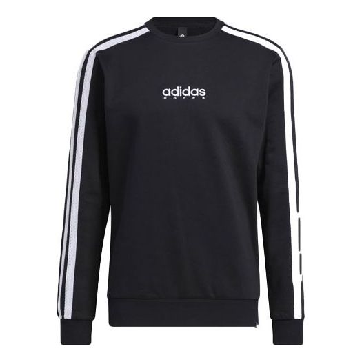 Men's adidas Contrasting Colors Stripe Logo Round Neck Pullover Black GN5122
