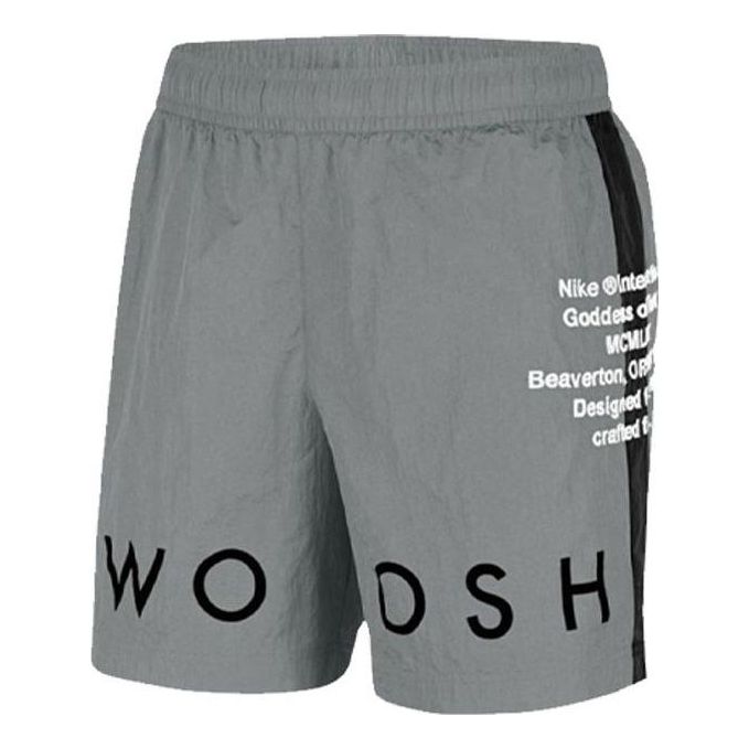 Men's Nike Alphabet Printing Elastic Waistband Straight Sports Shorts Gray CJ4905-073