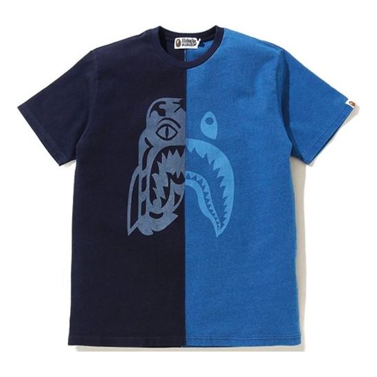 A Bathing Ape Half Tiger Shark Tee 'Blue' 1G20-109-022
