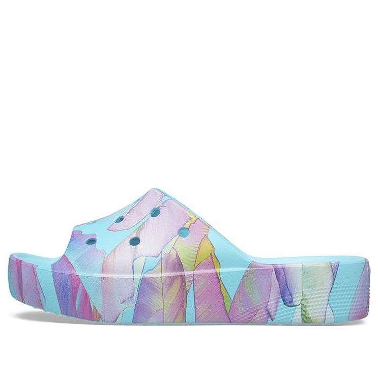 (WMNS) Crocs Classic Platform Palm Print Slide 'Blue Multi-Color' 208607-4NQ