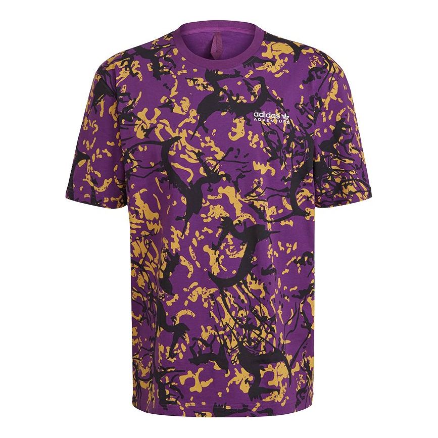 adidas originals Adventure Knit Printing Breathable Sports Short Sleeve Purple H09059