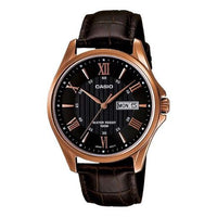 CASIO DRESSSeries LeatherWatch Men's Black/Pink Quartz Waterproof Black Dial Mens Black Analog MTP-1384L-1AV