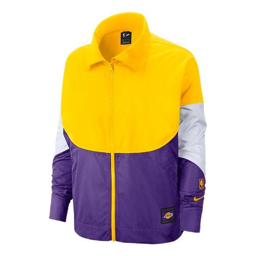 (WMNS) Nike NBA Lakers Basketball Sports Contrasting Colors Woven Jacket Yellow CJ7177-728