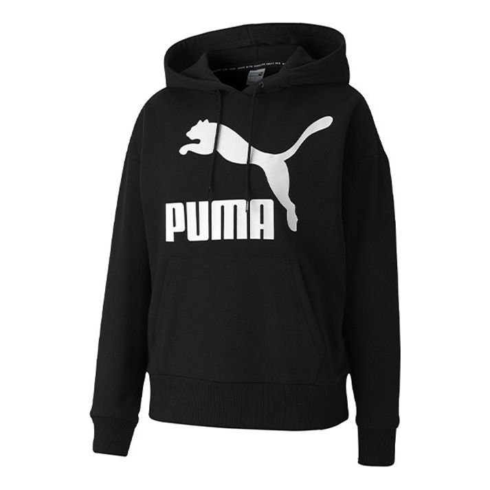 (WMNS) PUMA Classics Logo Printing Hoodie Black 599197-01