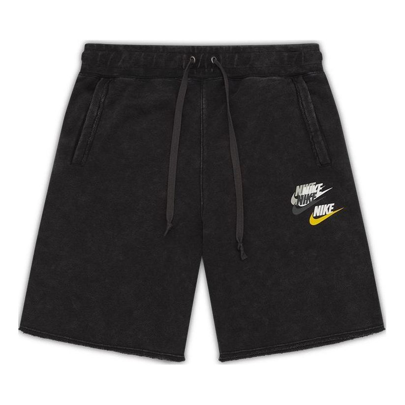 Men's Nike Printing Logo Solid Color Lacing Casual Shorts Black DV3315-010