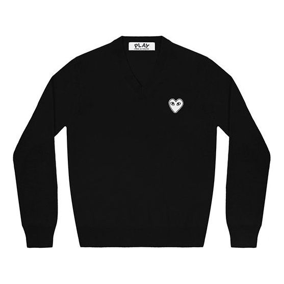 (WMNS) COMME des GARCONS PLAY V-Neck Pullover White Emblem 'Black' AZ-N059-051-1