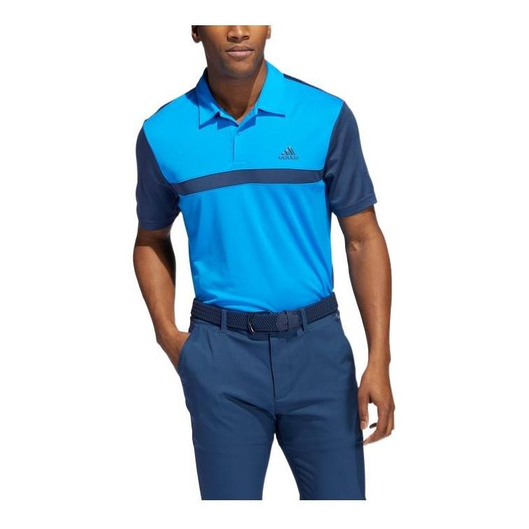 Men's adidas Colorblock Logo Golf Sports Short Sleeve Blue Polo Shirt HE3163