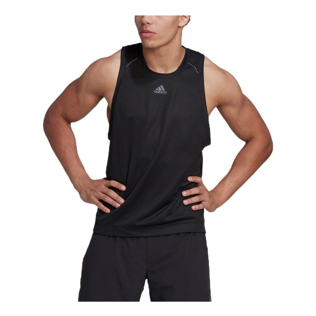 adidas Solid Color logo Printing Round Neck Sports Vest Black HP1757