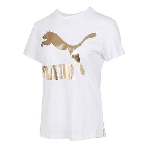 (WMNS) PUMA Classics Logo Tee Living Series Short Sleeve White Gold Color 579406-52