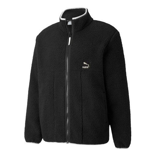 PUMA Retro Logo Casual lamb's wool Stand Collar Jacket Black 532966-01
