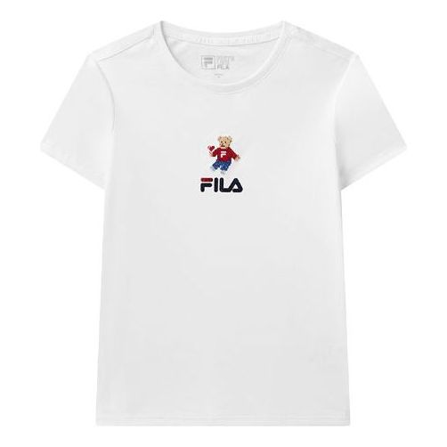 (WMNS) FILA Bear Pattern Round Neck Pullover Short Sleeve White F11W118152F-WT