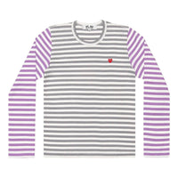 COMME des GARCONS PLAY L/S Bi-Colour Striped Small Emblem T-Shirt 'Grey Purple' AZ-T318-051-3
