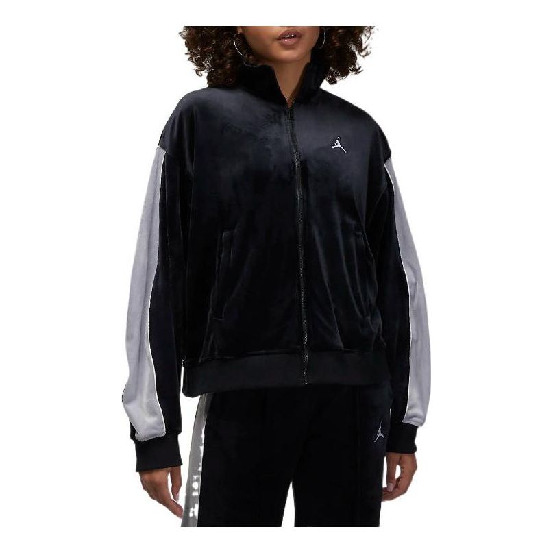 (WMNS) Air Jordan Velour Track Jacket 'Black Grey' DV1396-010