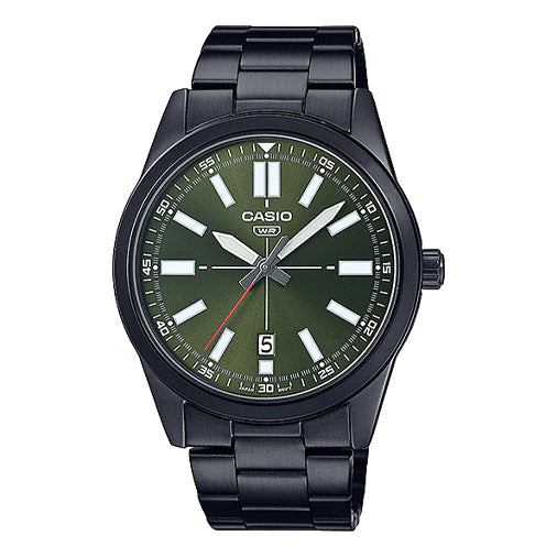 Casio Dress Pointer Display Analog Watch 'Metallic Black Green' MTP-VD02B-3E