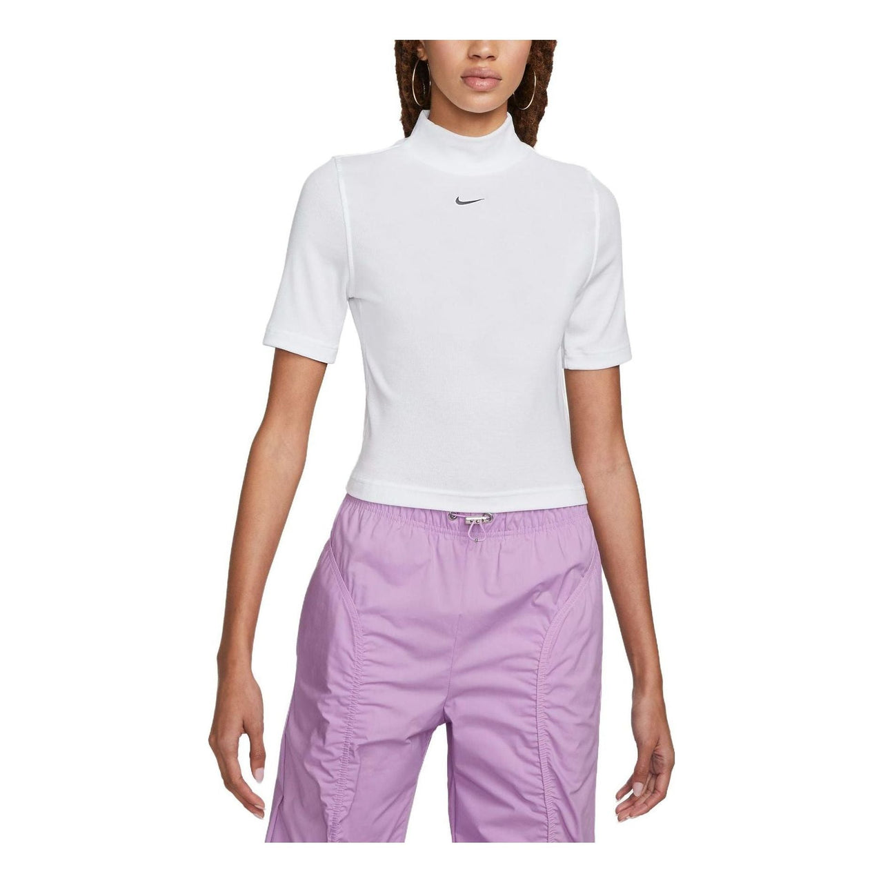 (WMNS) Nike Sportswear Essentials Ribbed Turtleneck Short Sleeve Top 'White' DV7959-100