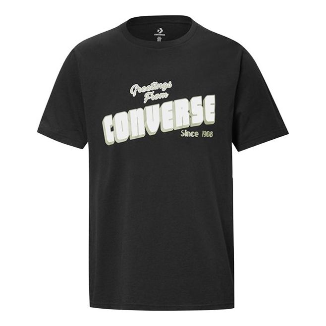 Men's Converse Loose Alphabet Printing Short Sleeve Casual Black 10019604-A02