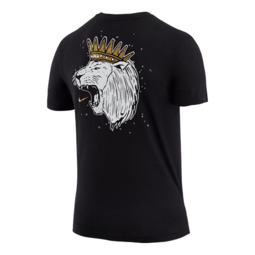 Men's Nike Dri-Fit Lebron Hand Painted Crown Animal Pattern Printing Basketball Sports Short Sleeve Black T-Shirt DR1292-011