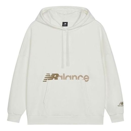 (WMNS) New Balance Logo Print Hoodie 'White Brown' AWT13348-SST