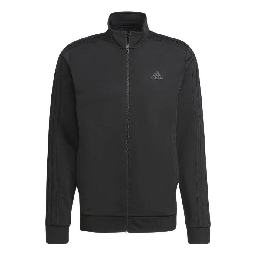 Men's adidas Essentials Solid Color Chest Logo Printing Zipper Sports Jacket Black H46101