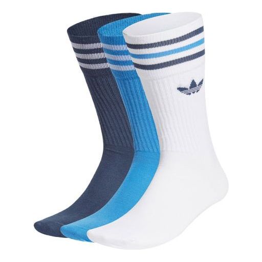 adidas originals Running Casual Sports Mid Tops Socks Couple Style 3 Pairs White / Blue / Dark Blue GN3074