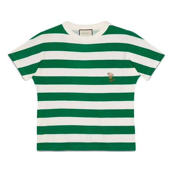 GUCCI PiGGy Sticker Striped Short Sleeve For Men Green 626986-XJCOP-9762