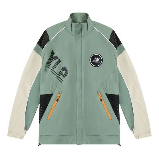 New Balance Men's New Balance Logo Printing Contrasting Colors Athleisure Casual Sports Jacket Green MJ11602-CEL