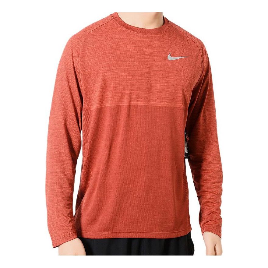 Men's Nike Solid Color Chest Brand Logo Printing Breathable Round Neck Sports Long Sleeves Orange T-Shirt 891425-634