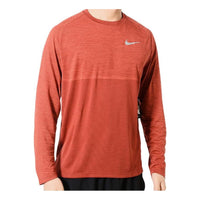 Men's Nike Solid Color Chest Brand Logo Printing Breathable Round Neck Sports Long Sleeves Orange T-Shirt 891425-634