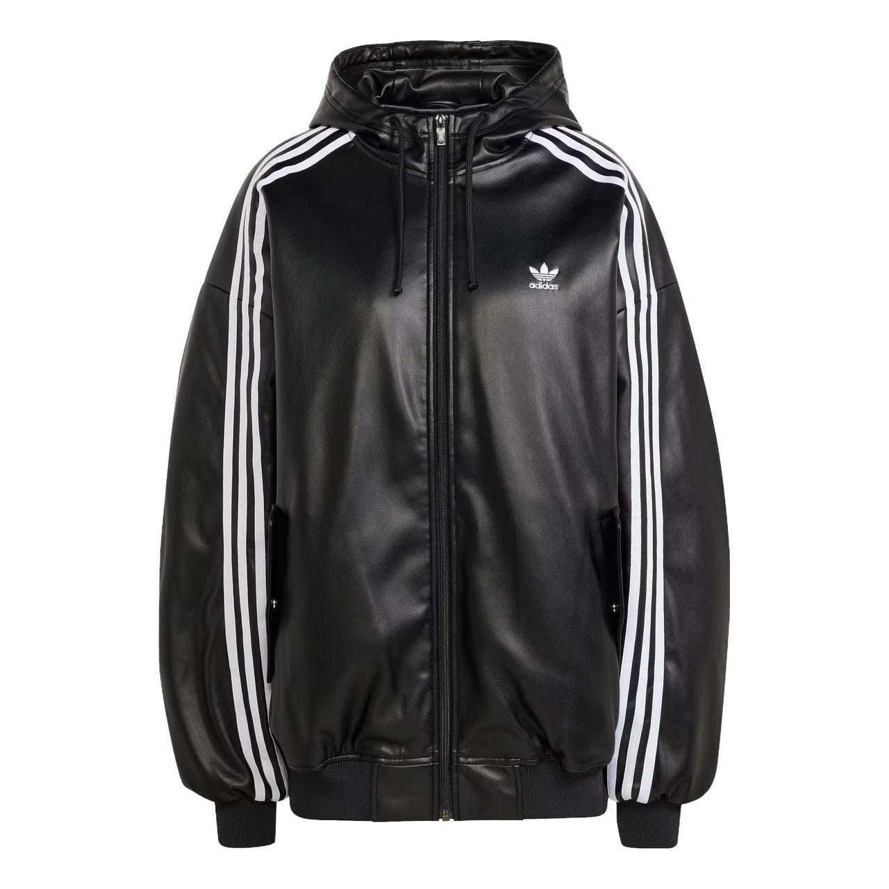 (WMNS) adidas Adilenium Oversized Faux Leather Jacket Asia Sizing 'Black White' IV9328