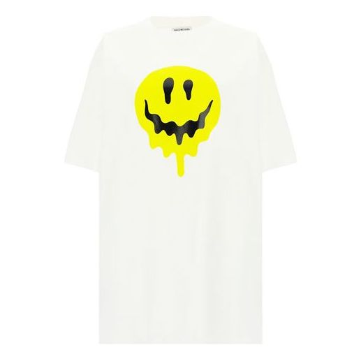 Balenciaga SS21 Smiling Face Printing Loose Short Sleeve White 641655TKVA18639