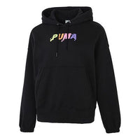 (WMNS) PUMA Downtown Printing Logo Hoodie Black 533049-51