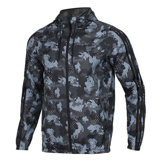 adidas Camouflage hooded Casual Woven Jacket Black DZ7589