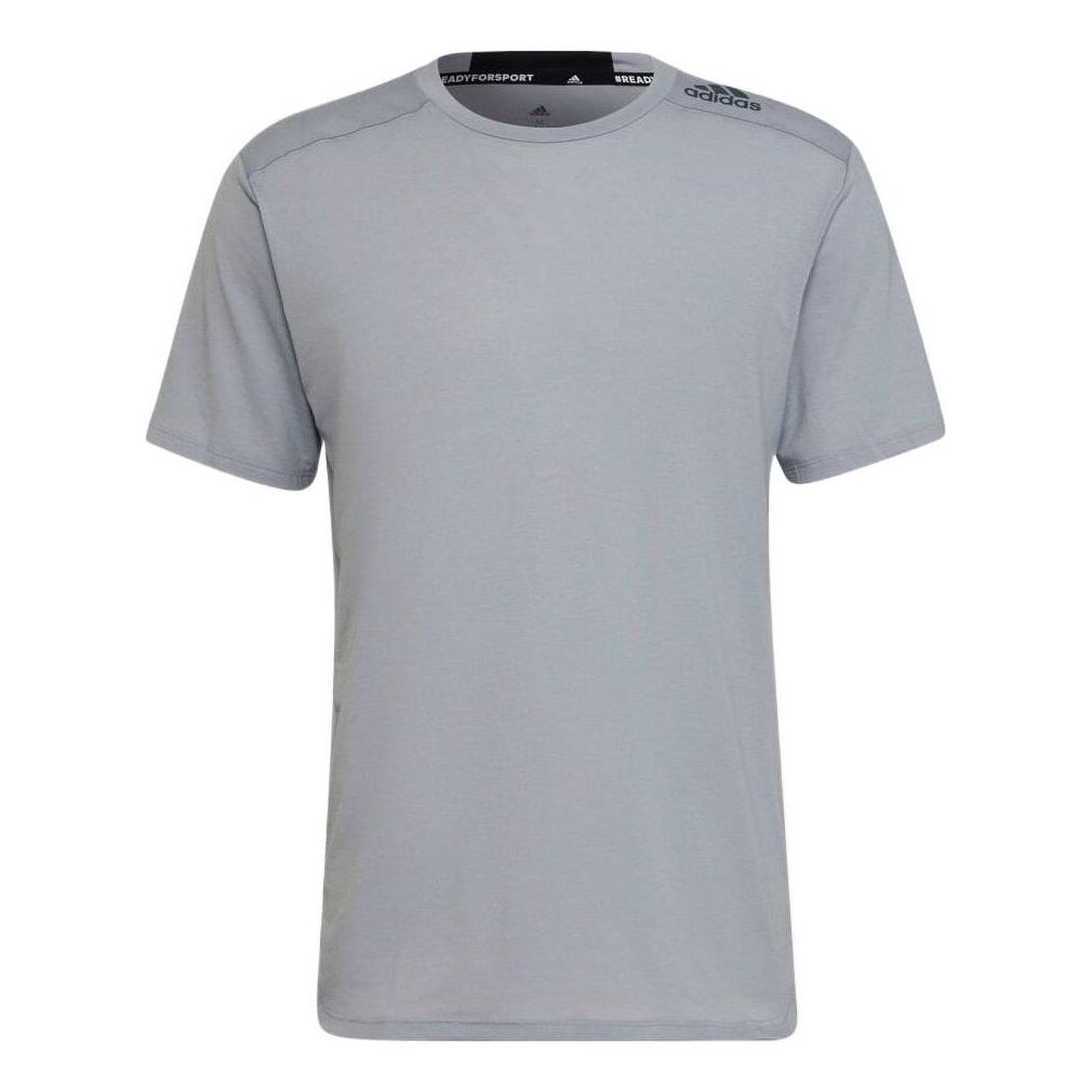 adidas Solid Color Sports Logo Casual Round Neck Short Sleeve Gray HB9202