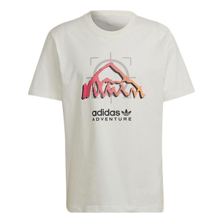 Men's adidas originals Mountain Peak Alphabet Logo Printing Round Neck Casual Short Sleeve White T-Shirt HK4983